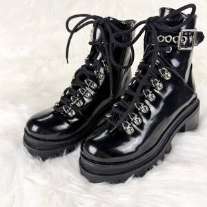 Jeffrey Campbell Czech Combat Boots in Synthetic Patent Leather